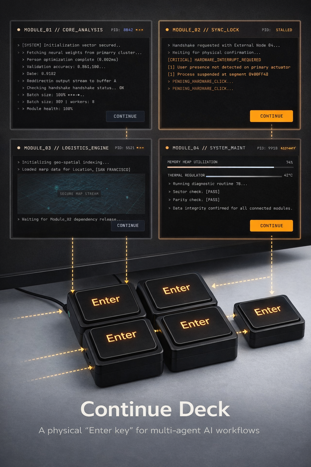 Continue Deck — a physical Enter key for multi-agent AI workflows